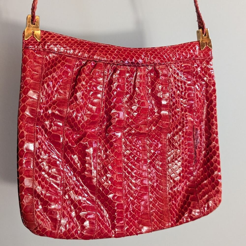 Morris Moskowitz Vintage | Genuine Reptile Crossbody Bag | Red - Picture 2 of 15